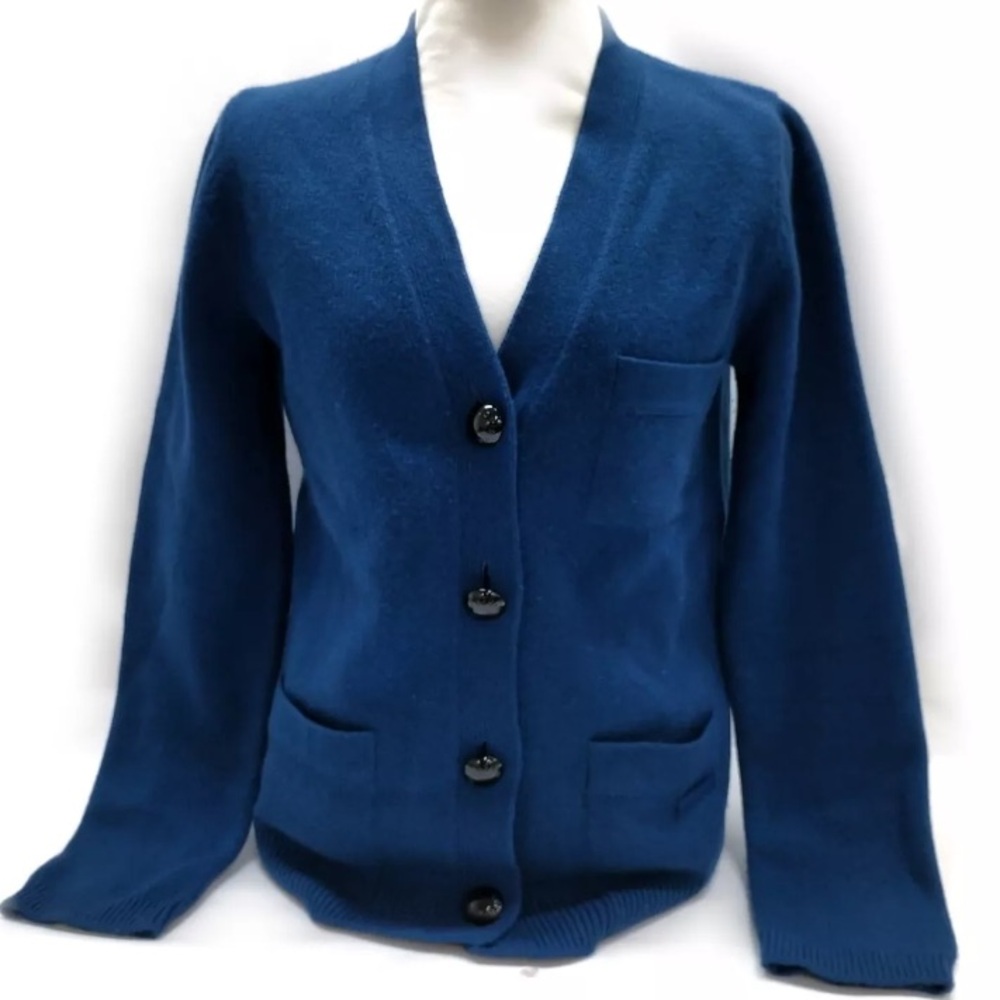 Louis Vuitton Teal Blue V-Neck Button Front Cashmere Cardigan